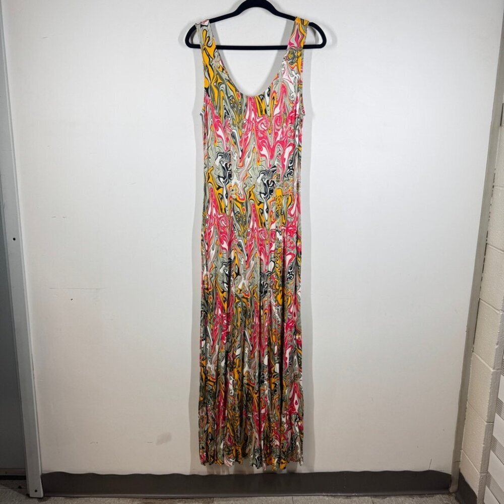 Abstract Maxi Dress Size S/M Multicolor Sleeveless Flowy Greek Summer Boho - Picture 3 of 13